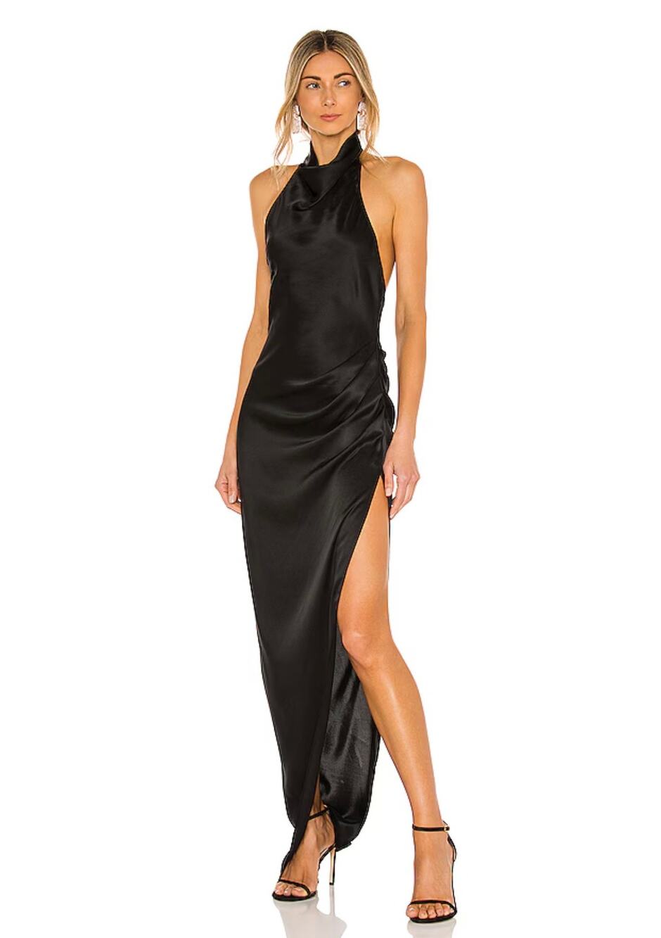 Amanda Uprichard x Revolve Samba Gown Black Silk Halter Open Back Dress M